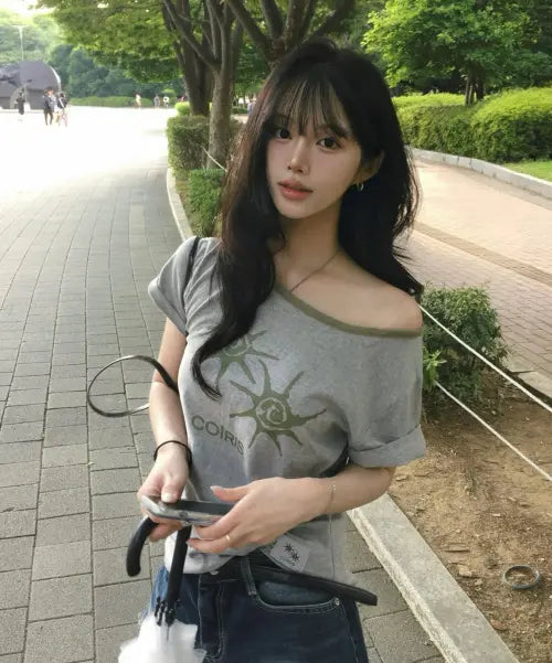[COIRIS] SOLUNA ONE SHOULDER HALF T (13COLOR) / 솔루나 원 숄더 배색 반팔 티 (13컬러)