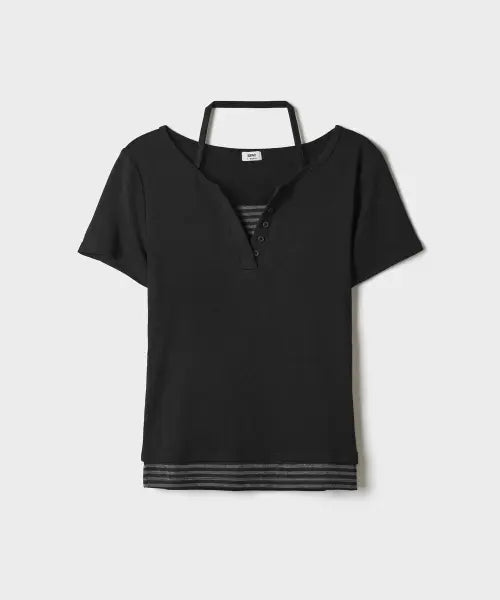 [SPAO] Striped Layered Short Sleeve T-shirt / 스트라이프 레이어드 반팔티 (RE)_SPRWG37G32