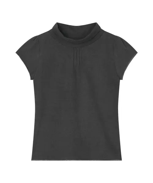 [BUTTONY] HALF-NECK PINTUCK SHORT SLEEVE T-SHIRT (CHARCOAL)