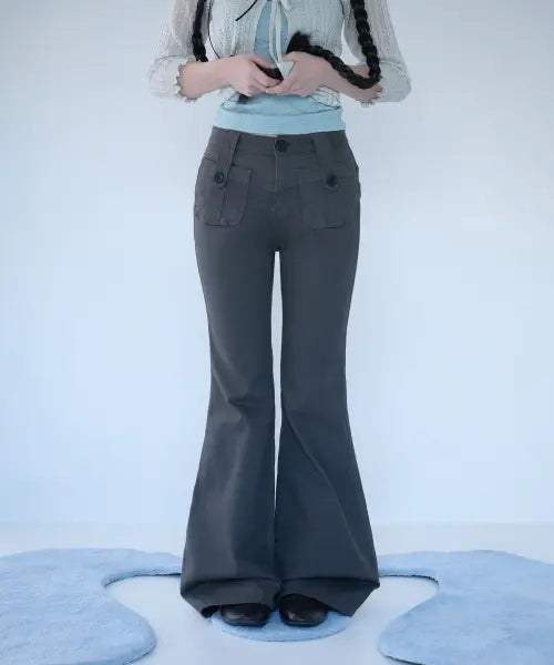 [MIRECO] BUTTON POCKET BOOTCUT PT CHARCOAL