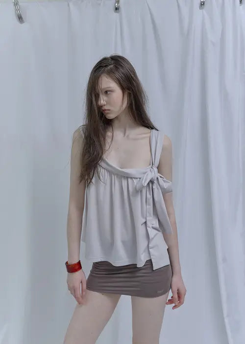 [PHILCE] Tied Sleeveless, Pink Gray