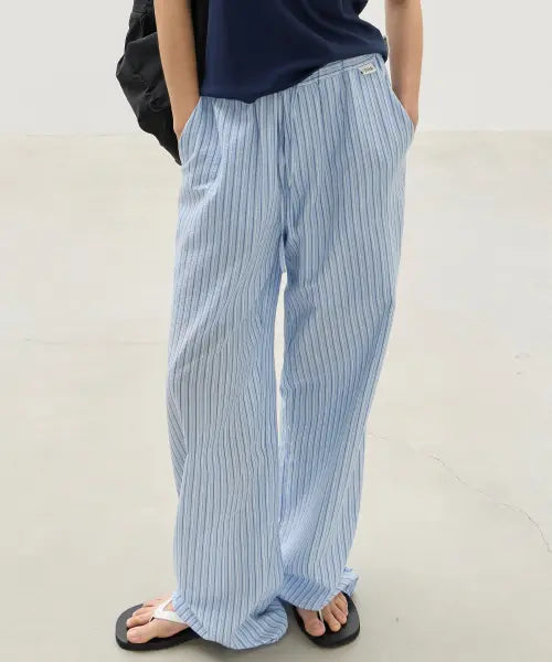 [LEVAR] Light Washed Stripe Pants - Blue Stripe