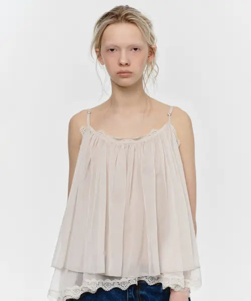 [SUNBURNPROJECT] ANGLED LACE SLEEVELESS BLOUSE, CREAM