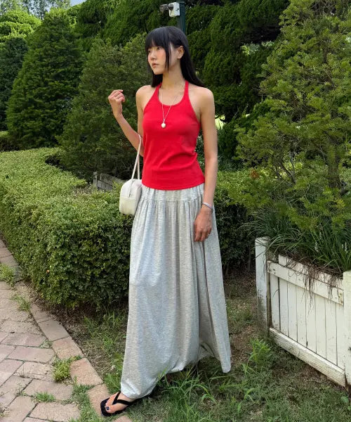 [URAGO] Tencel shirring long skirt