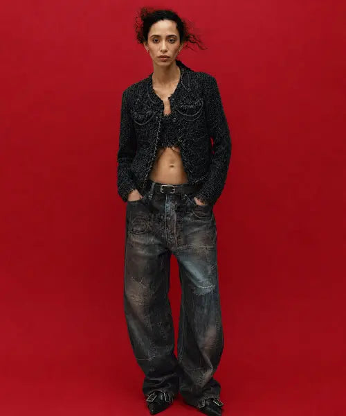 [ADSB ANDERSSON BELL] UNISEX ILLUSION PATCHWORK TROMPE LOEIL JEANS (BLACK) / UNISEX ILLUSION PATCHWORK TROMPE LOEIL JEANS (BLUE)
