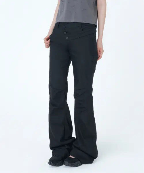 [MISEKI SEOUL] Diagonal strap bootcut pants BLACK