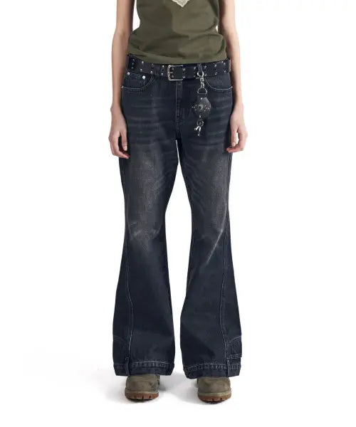 [AAKAM] Upside-Down Flare Denim Pants (Black)