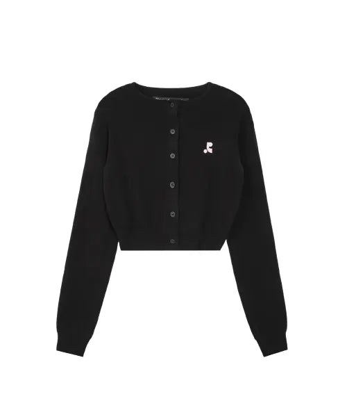 [REST\u0026RECREATION] CROPPED KNIT CARDIGAN - BLACK