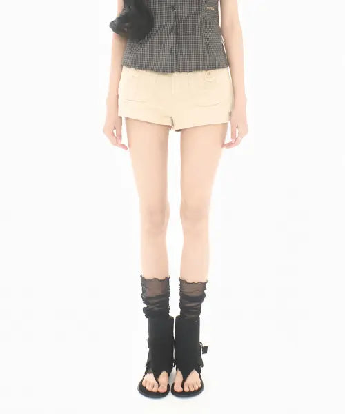 [MIRECO] BUTTON POCKET SHORTS BEIGE