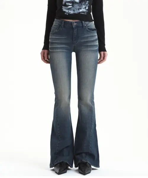 [SYNERJYN] CAT WASHING DENIM PANTS VINTAGE BLUE / 102 CAT WASHING MID-RISE JEANS VINTAGE BLUE