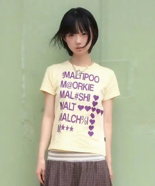 [WAIKEI] Maltipoo Lettering Color Block Half Sleeve T-shirt LIGHT LEMON / 말티푸 레터링 배색 반팔 티셔츠 레몬