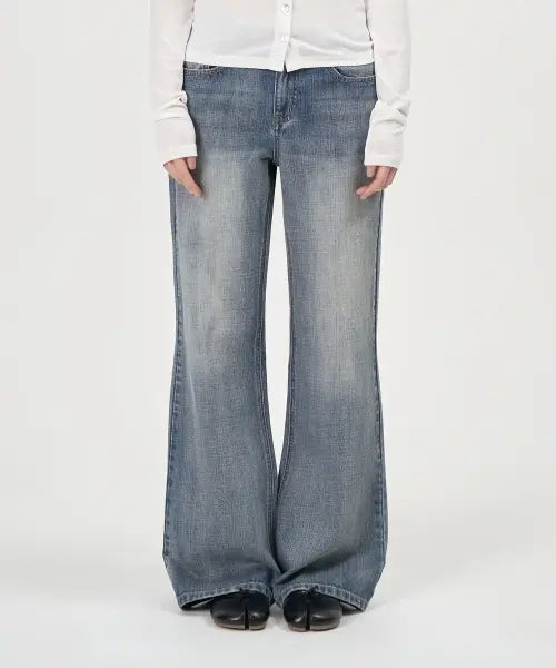 [PEPLEE] Washed Denim Boots Cut Pants (Blue)
