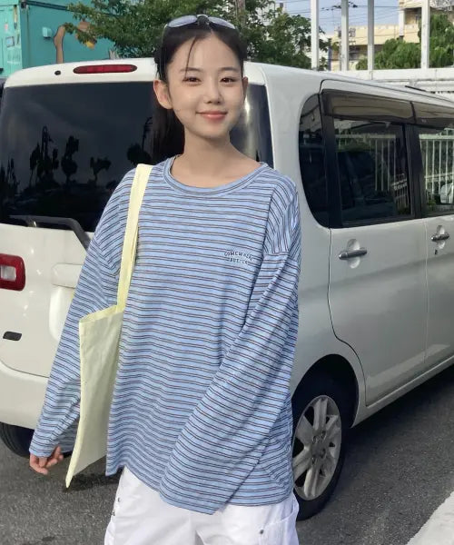 [SOMEWHEREBUTTER] Sunkiss Stripe Long Top - Light Blue