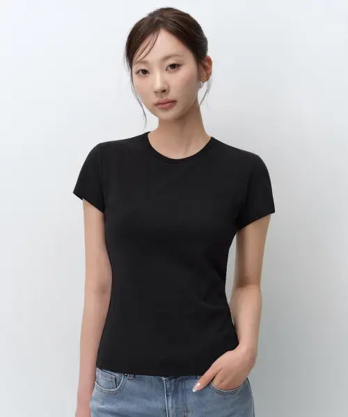 [MUSINSA STANDARD WOMAN] Women's Slim Fit Crew Neck Bra T-Shirt [Black] / 우먼즈 슬림 크루 넥 브라티셔츠 [블랙]