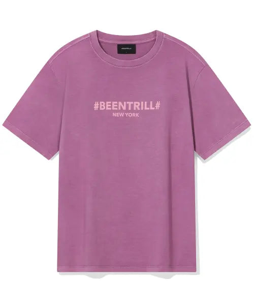 [BEENTRILL] Women's Essential New York Lettering Logo Short Sleeve T-Shirt (Violet) / 우먼스 에센셜 뉴욕 레터링 로고 반팔티(바이올렛)