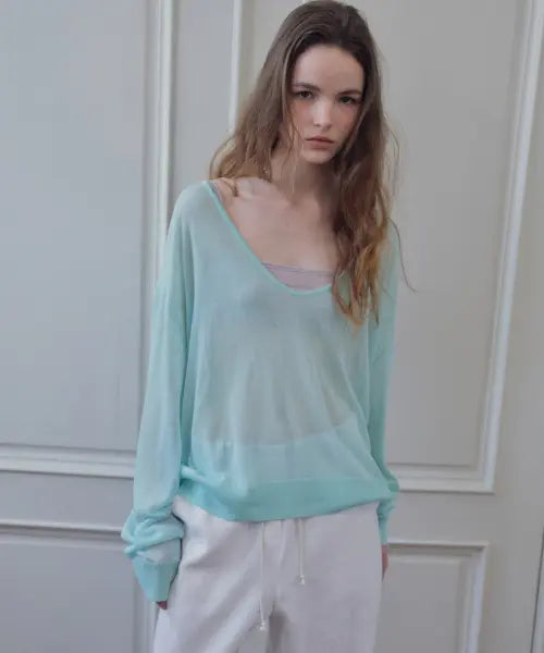 [CITTA] Sheer Deep V-neck Knit_CTK272(4color)