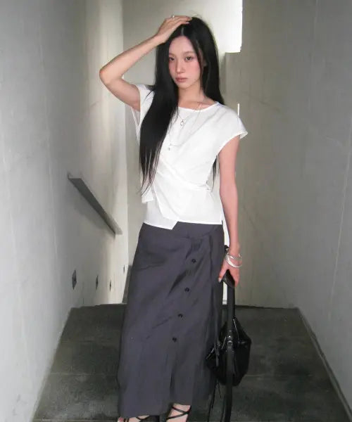 [MIXXO] Lap Button Long Skirt / 랩 버튼 롱 스커트_MIWWHG613B MIWWHG90QB