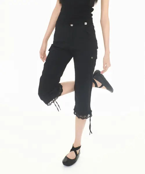 [MIRECO] LACE CORSET CAPRI PT BLACK