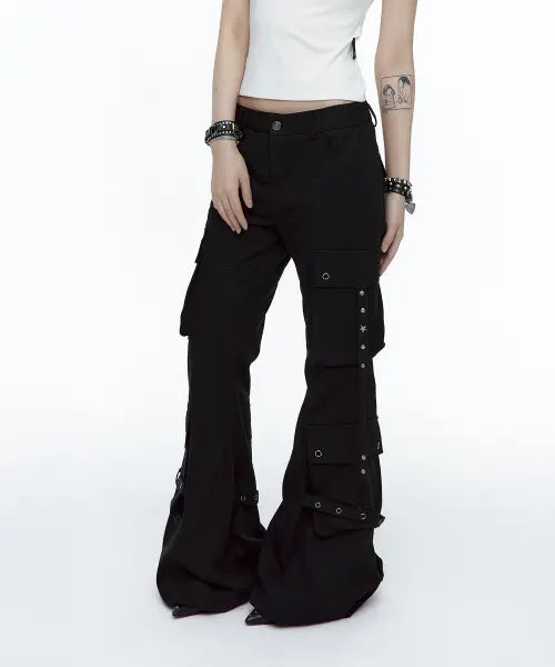 [ROUGHNECK] Bootcut Cargo Strap Pants Black / 부츠컷 카고 스트랩 팬츠 블랙
