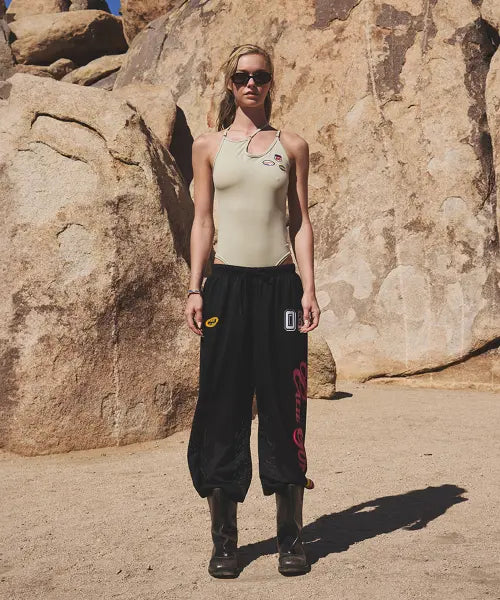 [ASIF CALIE] GRAPHIC MESH WIDE PANTS BLACK