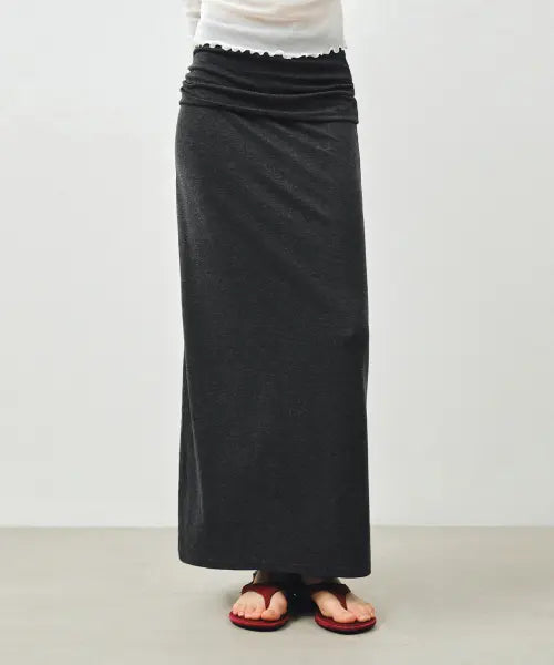 [MONGDOL] Foldable Banding Long Skirt Charcoal MDSK034CHARCOAL / 폴더블 밴딩 롱 스커트 차콜 MDSK034CHARCOAL