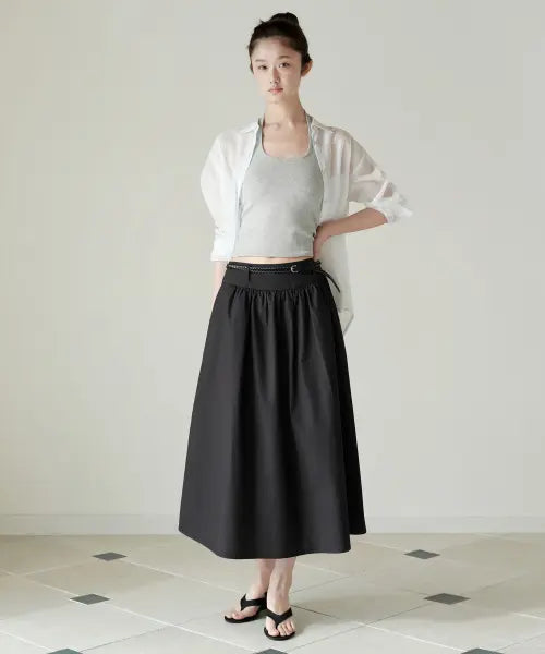 [MUSINSA STANDARD WOMAN] Women's Poplin Low-Waist Long Skirt [Black] / 우먼즈 포플린 로 웨이스트 롱 스커트 [블랙]