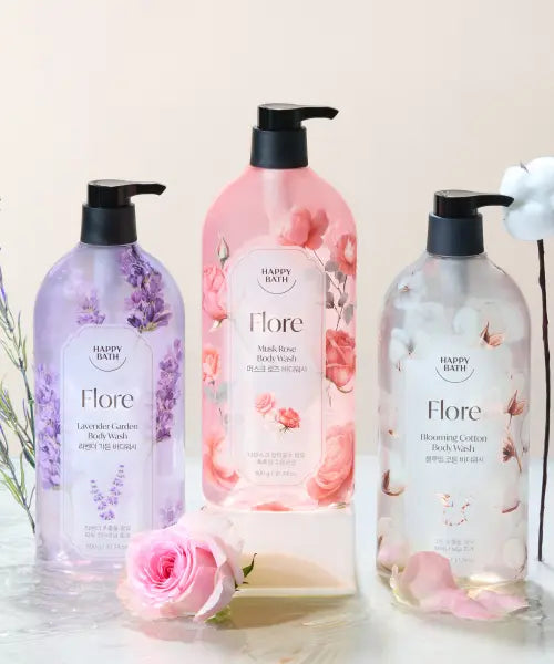 [HAPPYBATH] Flore Body Wash 900g Set (3 Pieces) / 대용량 플로레 바디워시 900g 3입 (머스크로즈/라벤더가든/블루밍코튼)