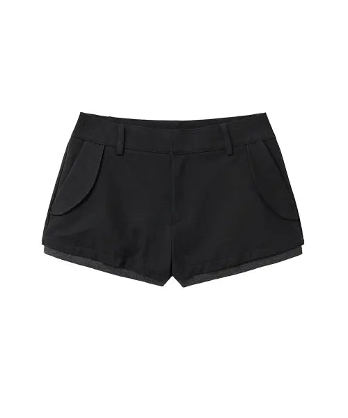 [UUUUP] Low Rise Ribbed Shorts - Black / 로우라이즈 리브드 쇼츠 - 블랙