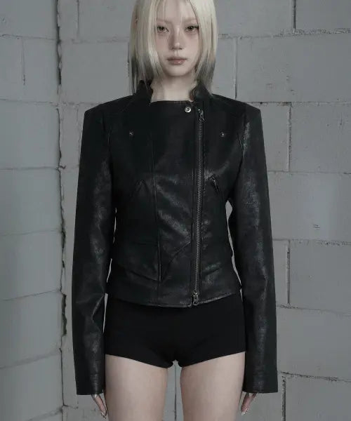 [ETRE AU SOMMET] Slim Cutline Two-Way Racing Jacket (Black)