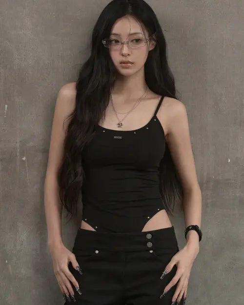 [KHAKIPOINT] Stud Bodysuit Sleeveless (black)
