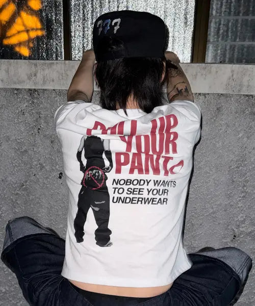 [SCALLYWAG] Ryu Jung Ran x Skelly Weck Pull Up Cropped T-shirt [White] / [류정란 × 스켈리웩] PULL UP 크롭 티셔츠[화이트]