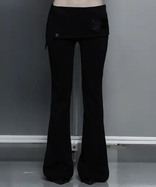 [ETRE AU SOMMET] Lace-Up Side Slit Bootcut Pants (Black)