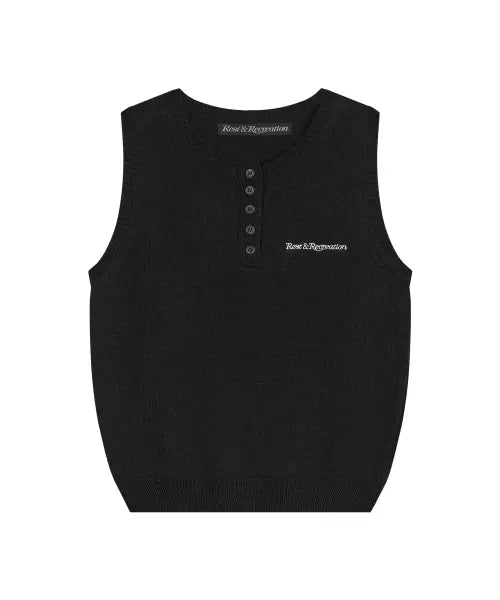 [REST\u0026RECREATION] HALF BUTTON-UP KNIT VEST - BLACK