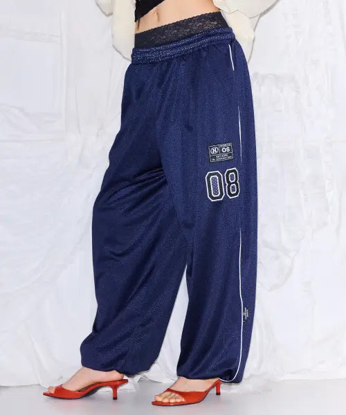 [THE MYSTERIOUS HOTEL] PATCH MESH PANTS [NAVY]