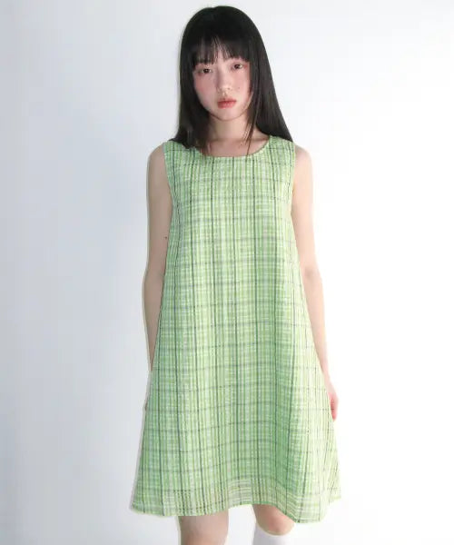 [AMES-WORLDWIDE] CHECK LAYERED DRESS GREEN
