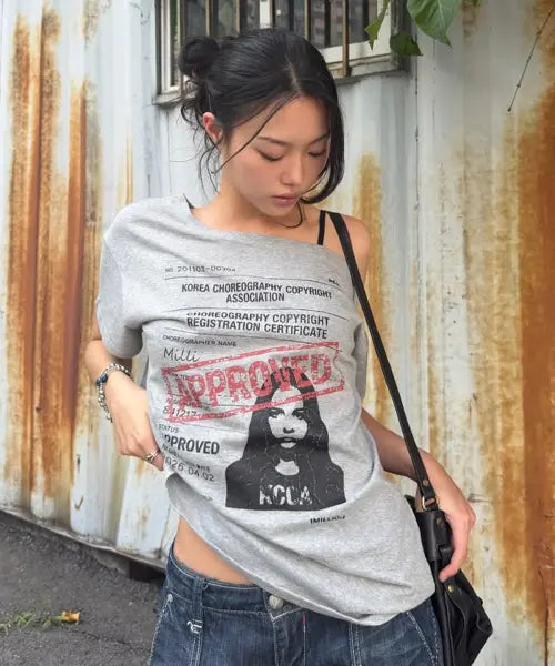 [DAUSPICE] Choreo Rights One-Shoulder T-shirt - Gray / Choreo Rights One-Shoulder T-shirt Gray