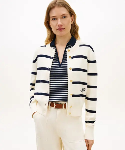 [TOMMY HILFIGER] Stripe Crewneck Cardigan / 스트라이프 크루넥 가디건 (T22G1KCD050WT20AN)
