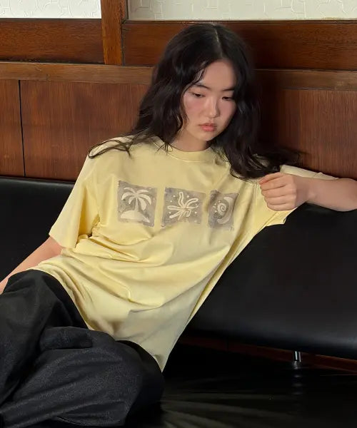 [KAIFAI] Summer Rhythm Tee (Lemon) K26QB239 / 썸머 리듬 반소매 티셔츠 (레몬) K26QB239