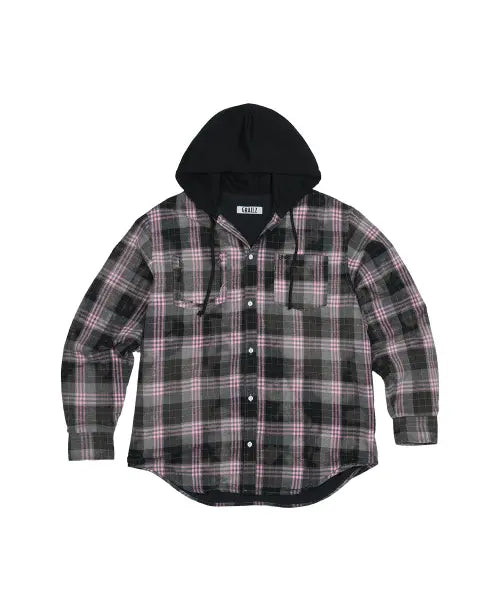 [GRAILZ] BLEACHED PLAID HOOD SHIRTS [BLACK]