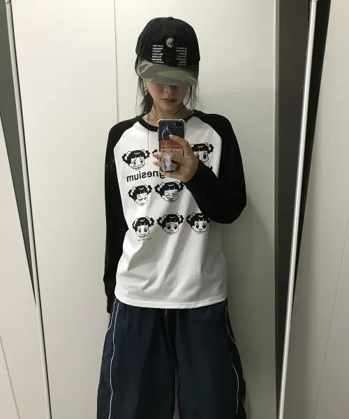 [TANSANMAGNESIUM] Annyo Jadu X Tansaen Pixel Raglan Long Sleeve (White) / 안녕자두야X탄산 픽셀 나그랑 롱슬리브 (화이트)