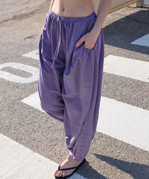 [MICHIKO LONDON KOSHINO] Button Detail Shirring Pants Muted purple / 버튼 디테일 셔링 팬츠 뮤티드 퍼플