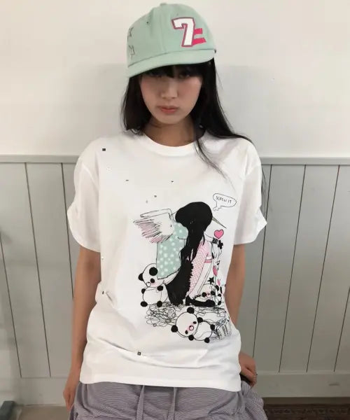[HUG YOUR SKIN] HUGYOURSKIN X LUCY loose T (White) / HUGYOURSKIN X LUCY 루즈 티 (화이트)