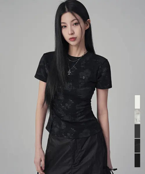 [AVANDRESS] Gena Fog Shirring Jacquard T-shirt / 지나 포그 셔링 자카드 티_5Colors