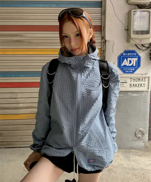 [DICKIES] Grid Check Lightweight Windbreaker - Sky Blue / 그리드 체크 라이트 윈드브레이커 Sky Blue