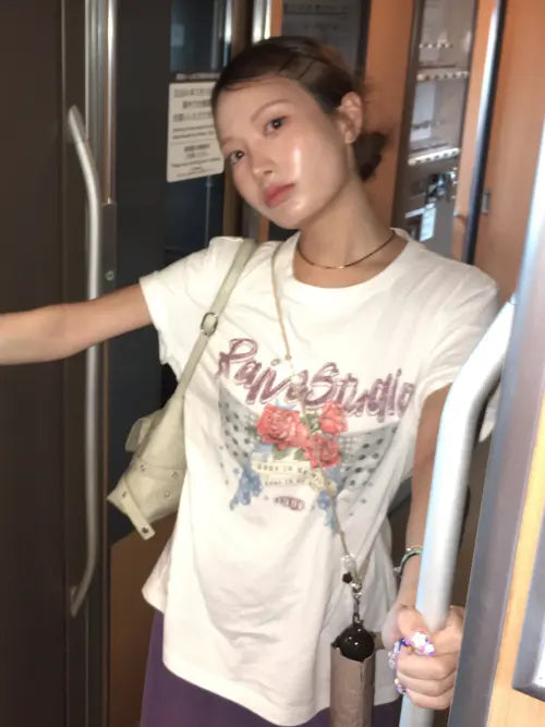[RAIVE] Dot Rose Graphic T-shirts VW6ME434_3color