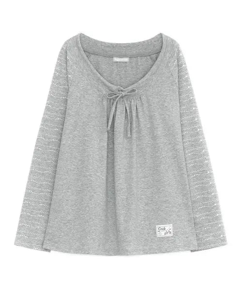[HUG YOUR SKIN] Draw-string long sleeves (Melange Gray) / 드로우 스트링 롱 슬리브 (멜란지 그레이)