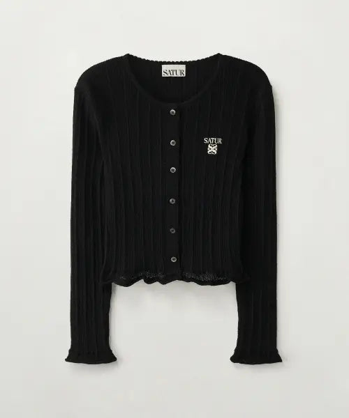 [SATUR] (W) Sheer Long Sleeve Crop Cardigan Black / (W) 시어 롱 슬리브 크롭 가디건 블랙