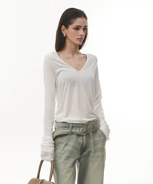 [PROJECT WAVE] See-through Deep V-neck T-shirt
