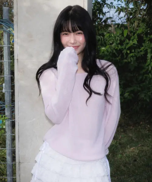 [ROSEFRANTZ] Boatneck Sheer Basic Knit [Light Pink] / Boatneck Sheer Basic Knit [Pink]