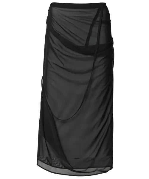 [FLAREUP] Draped Mesh Layered Long Skirt (FL-264_Black)